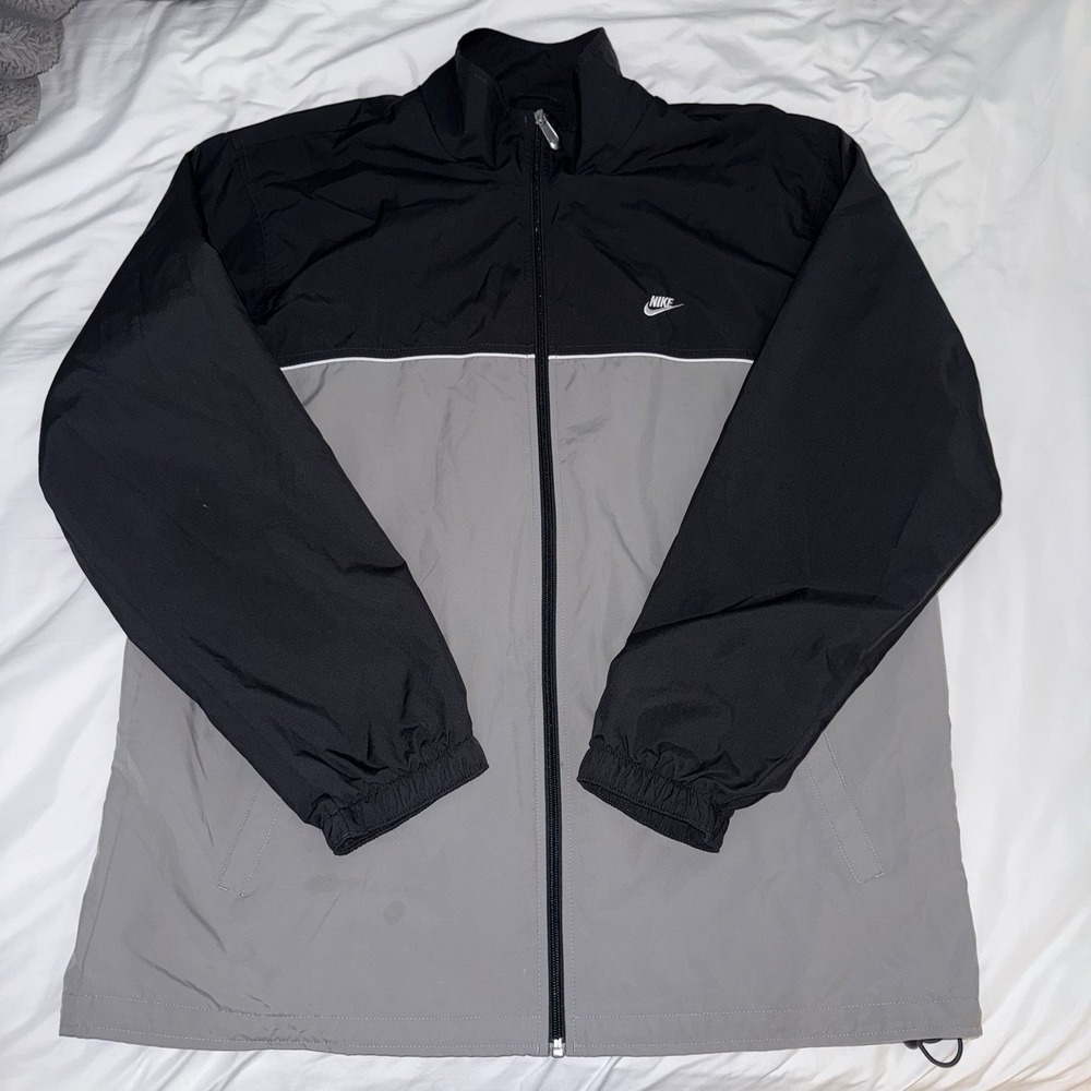 Nike Mens XL Windbreaker Jacket Full Zip Colorblock Black Grey RN56323